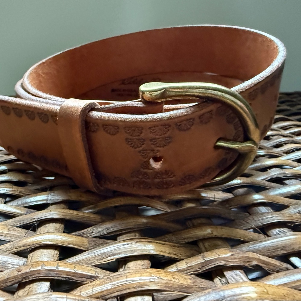 Eddie Bauer Tan Leather Belt with Brass Buckle
